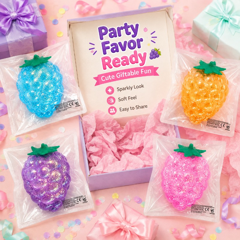 Pearl Grape Squeeze Relax Toy, Shiny Fruit-Shaped